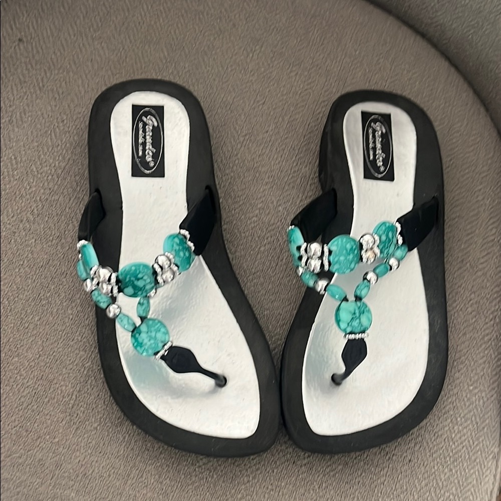 Black and Turquoise Beaded Sandals